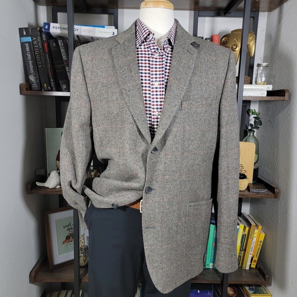 Joseph Abboud Men's Tweed Sport Coat Blazer Two Button Gray Herringbone Wool 46L